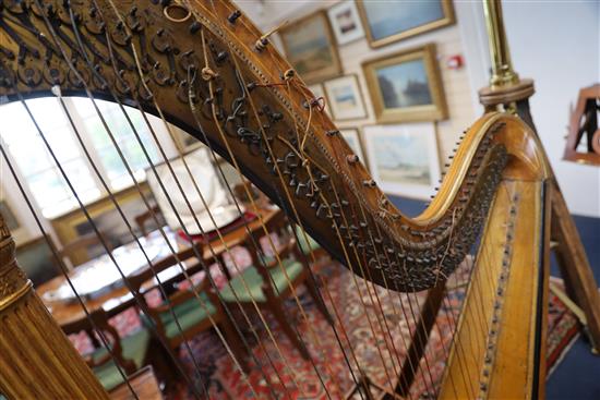 An early Victorian gothic design double action Sebastien Erard giltwood and gesso harp, height 67.5in.